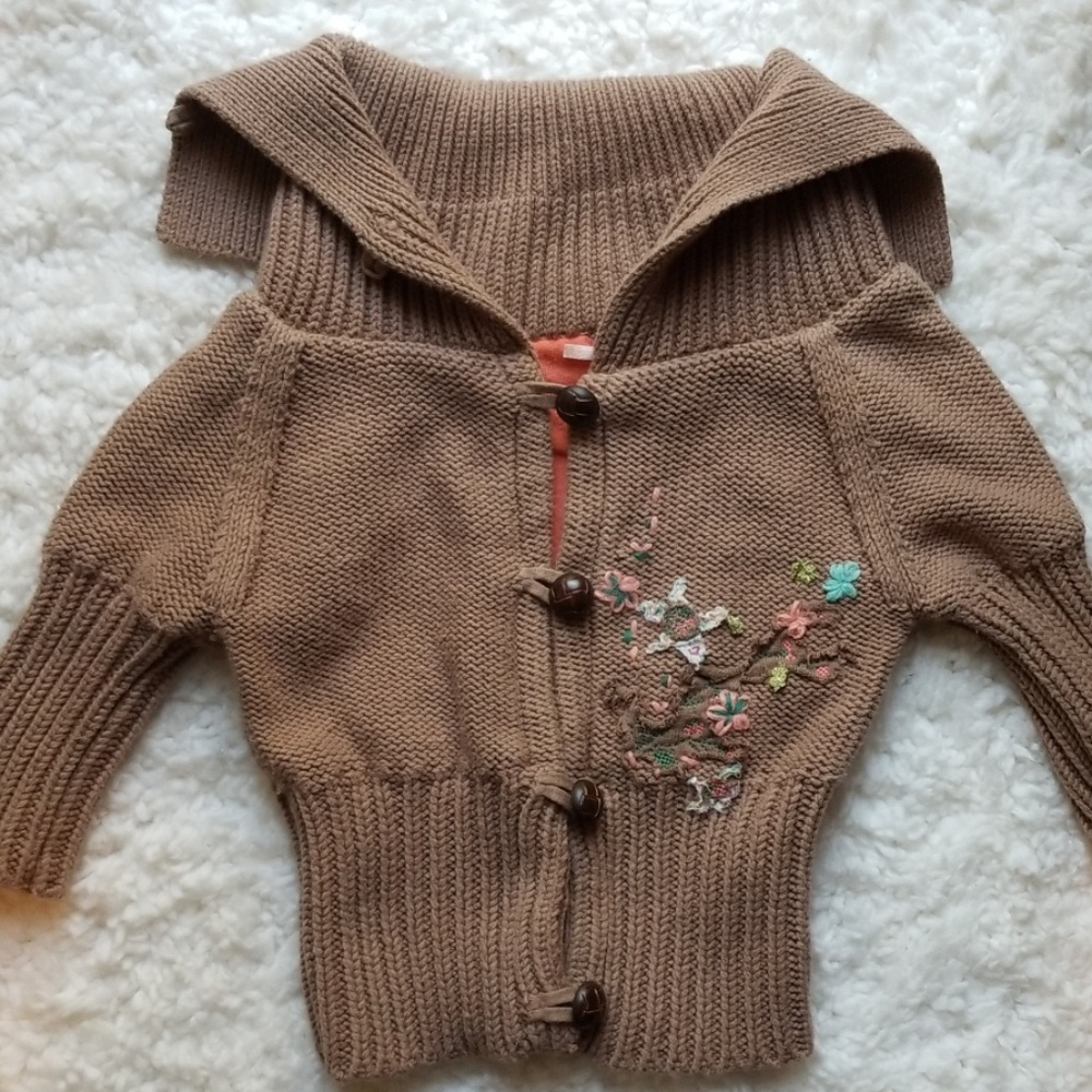 Free People Girl Knit Button Closure Embroidered Cardigan Jacket Sz XS